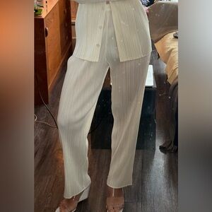 Issey Miyake Pleats Please ivory pants s